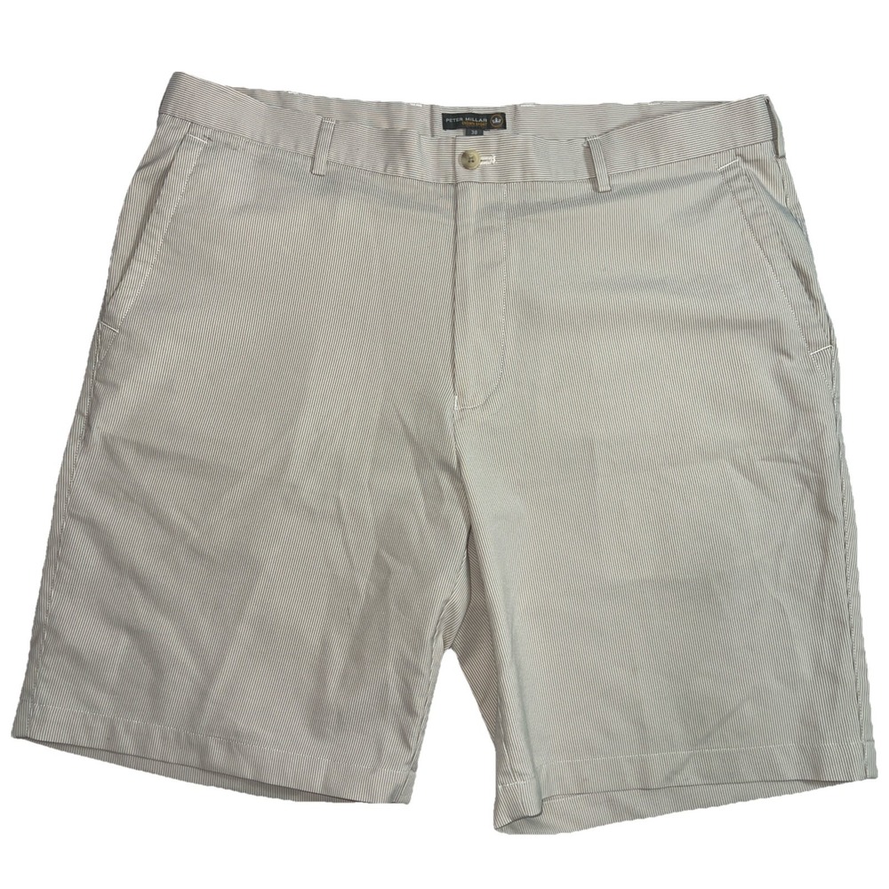 Peter Millar Shorts 38 Beige Striped Chino Golf Casual Preppy Crown Sport